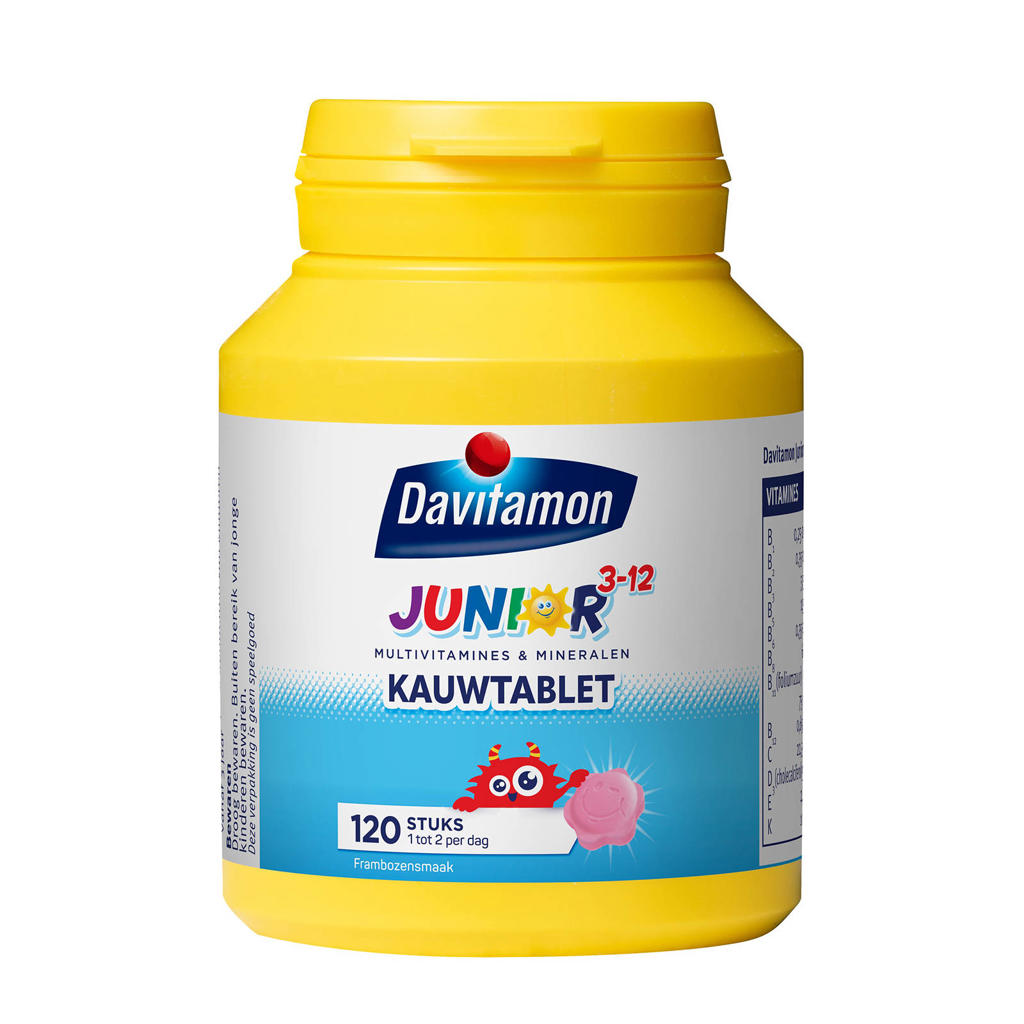 Davitamon Junior 3+ multivitaminen framboos - 120 kauwtabletten