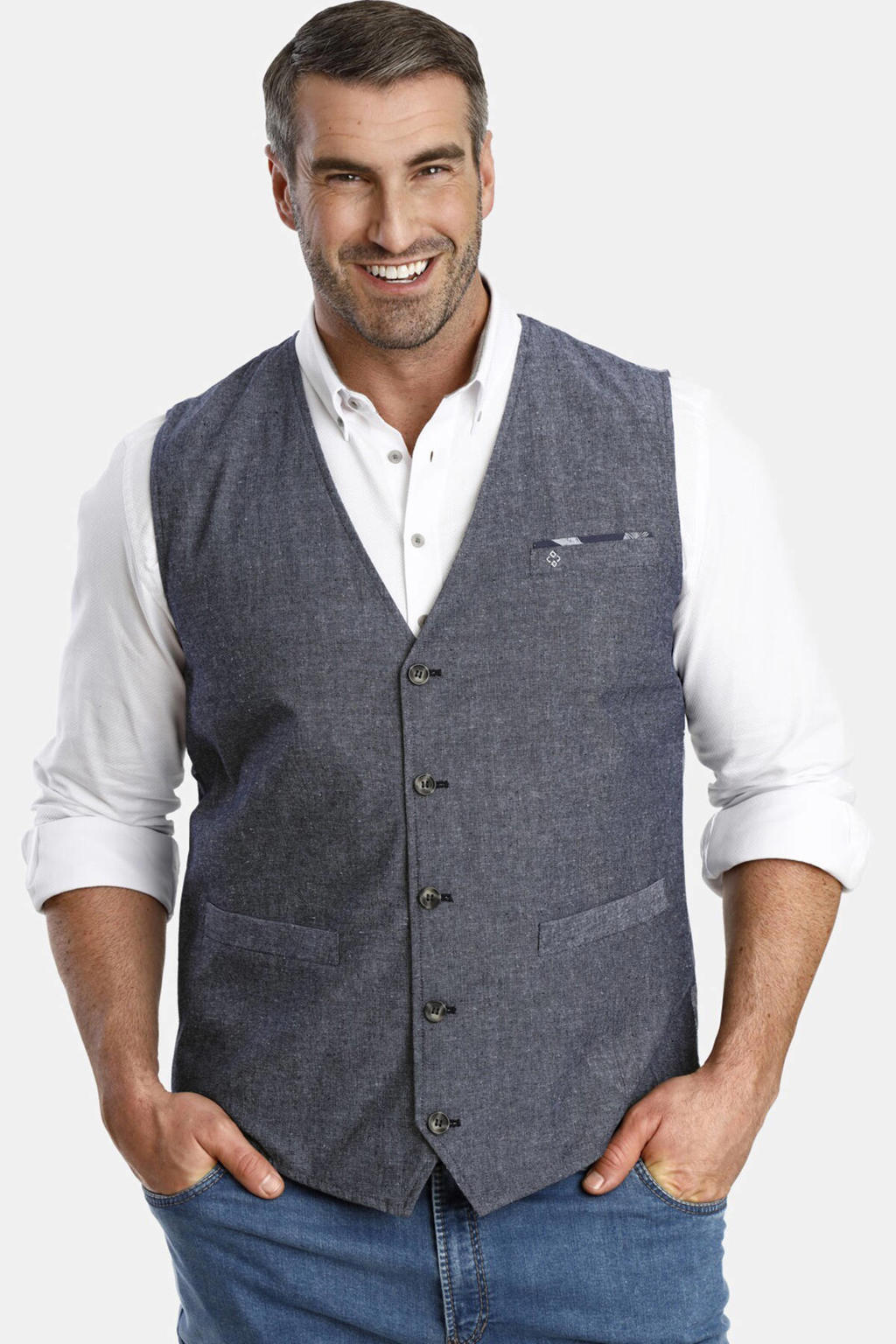Donkerblauwe heren Charles Colby gilet Plus Size van katoen 