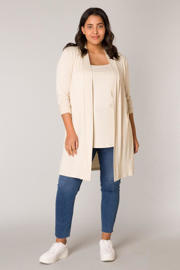 thumbnail: Beige dames Base Level Curvy by Yesta fijngebreid vest Ayla van viscose met lange mouwen en openvallende hals