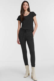 thumbnail: Zwarte dames Jane Lushka basic -shirt Sara van travelstof met effen, korte mouwen en ronde hals