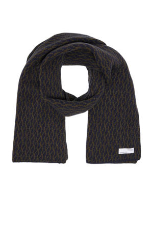 sjaal SLHCARTHER jaquard kaki/donkerblauw
