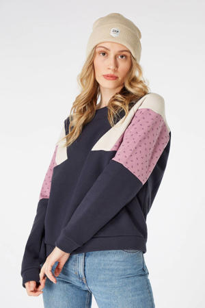 sweater NXGVESTA  met grafische print blauw/ecru/roze