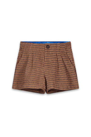 straight fit casual short CLYDE met wol en pied-de-poule bruin