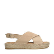 thumbnail: Beige dames Manfield suède sandalen met plateauzool en gesp