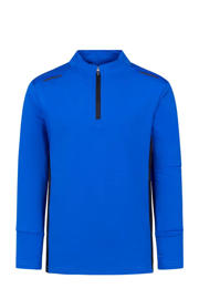 thumbnail: Blauwe jongens en meisjes Cruyff sportshirt Metabolic van polyester met effen, lange mouwen, ronde hals en halve rits