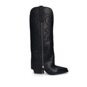 thumbnail: Zwarte dames Sacha leren cowboylaarzen met flap met western hak en effen