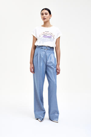 wide leg high waist casual broek lichtblauw