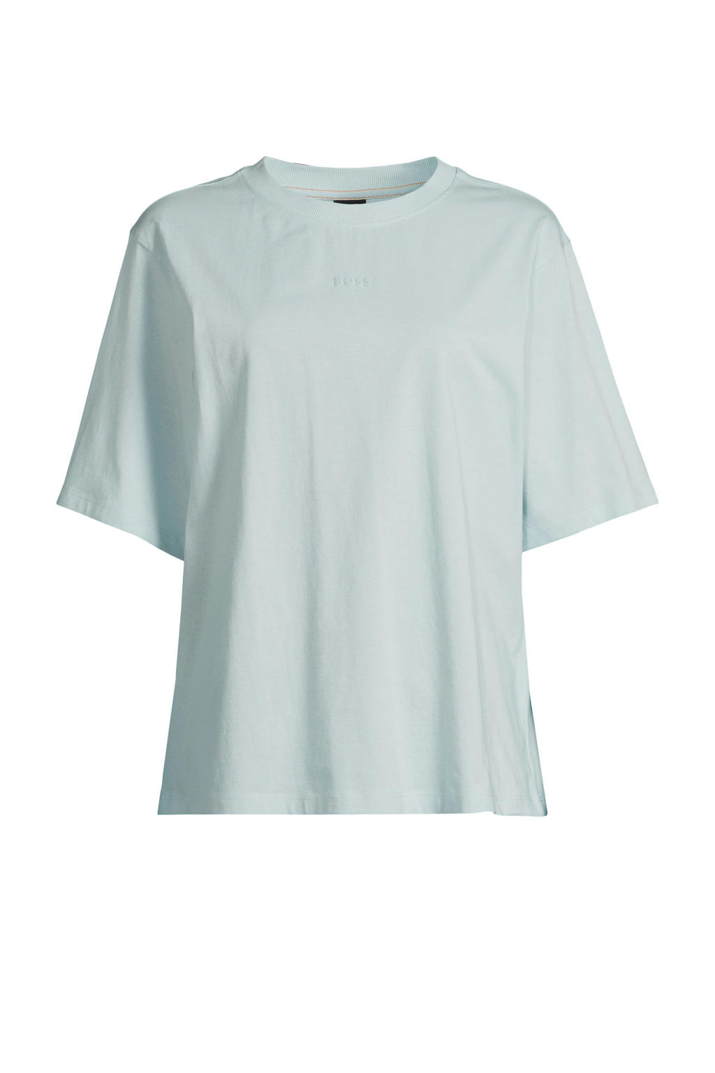 Lichtblauwe dames BOSS T-shirt van katoen met logo dessin, korte mouwen en ronde hals
