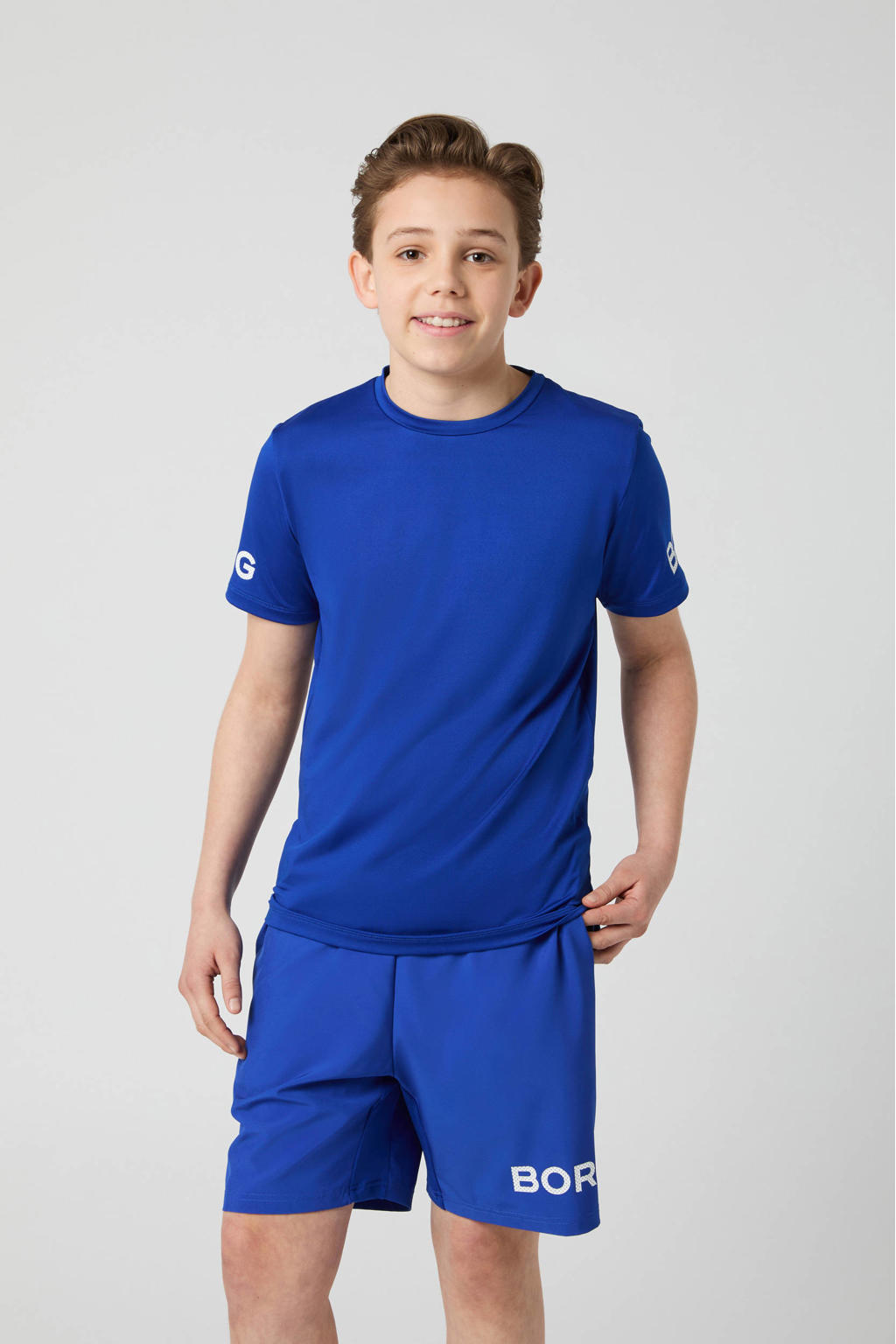 Blauwe jongens en meisjes Björn Borg sportshirt Borg van polyester met logo dessin, korte mouwen en ronde hals