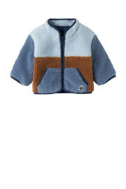 thumbnail: Blauw, lichtblauw en bruine jongens NAME IT BABY teddy jas van polyester met effen, lange mouwen en opstaande kraag