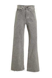 thumbnail: Grey denim dames Lois low waist wide leg jeans van denim met rits- en knoopsluiting en effen