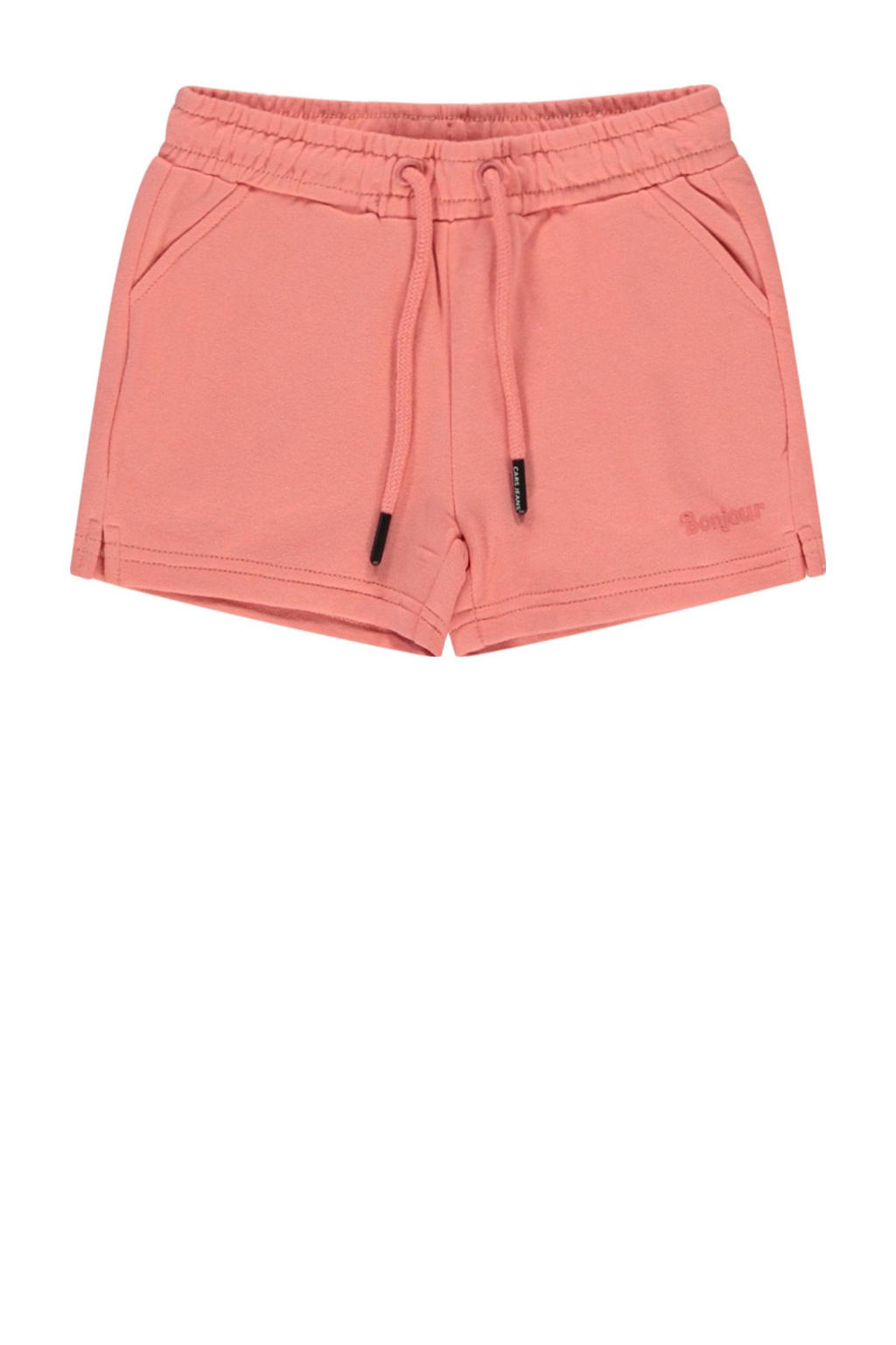 Roze meisjes Little Cars sweatshort van stretchkatoen met elastische tailleband met koord en effen
