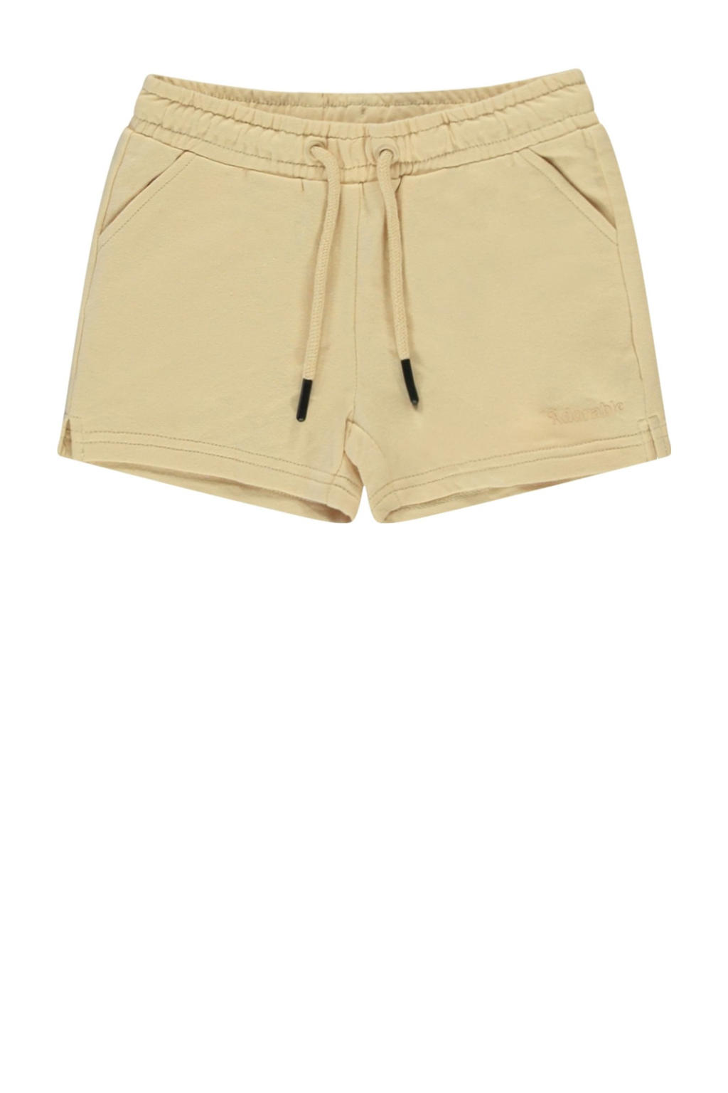 Beige meisjes Little Cars sweatshort van stretchkatoen met elastische tailleband met koord en effen