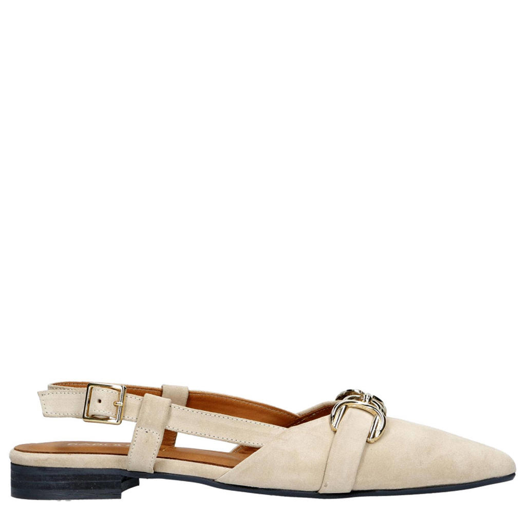 Ecru dames Babouche Leonore-2 suède slingback loafers met gesp en effen