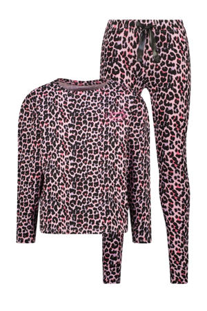 pyjama met panterprint roze/zwart