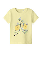 thumbnail: Lichtgele meisjes NAME IT BABY T-shirt van stretchkatoen met printopdruk, korte mouwen en ronde hals