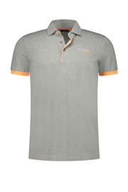 thumbnail: Lichtgrijze heren New Zealand Auckland comfort fit polo van katoen met melée print, korte mouwen, klassieke kraag en contrast bies