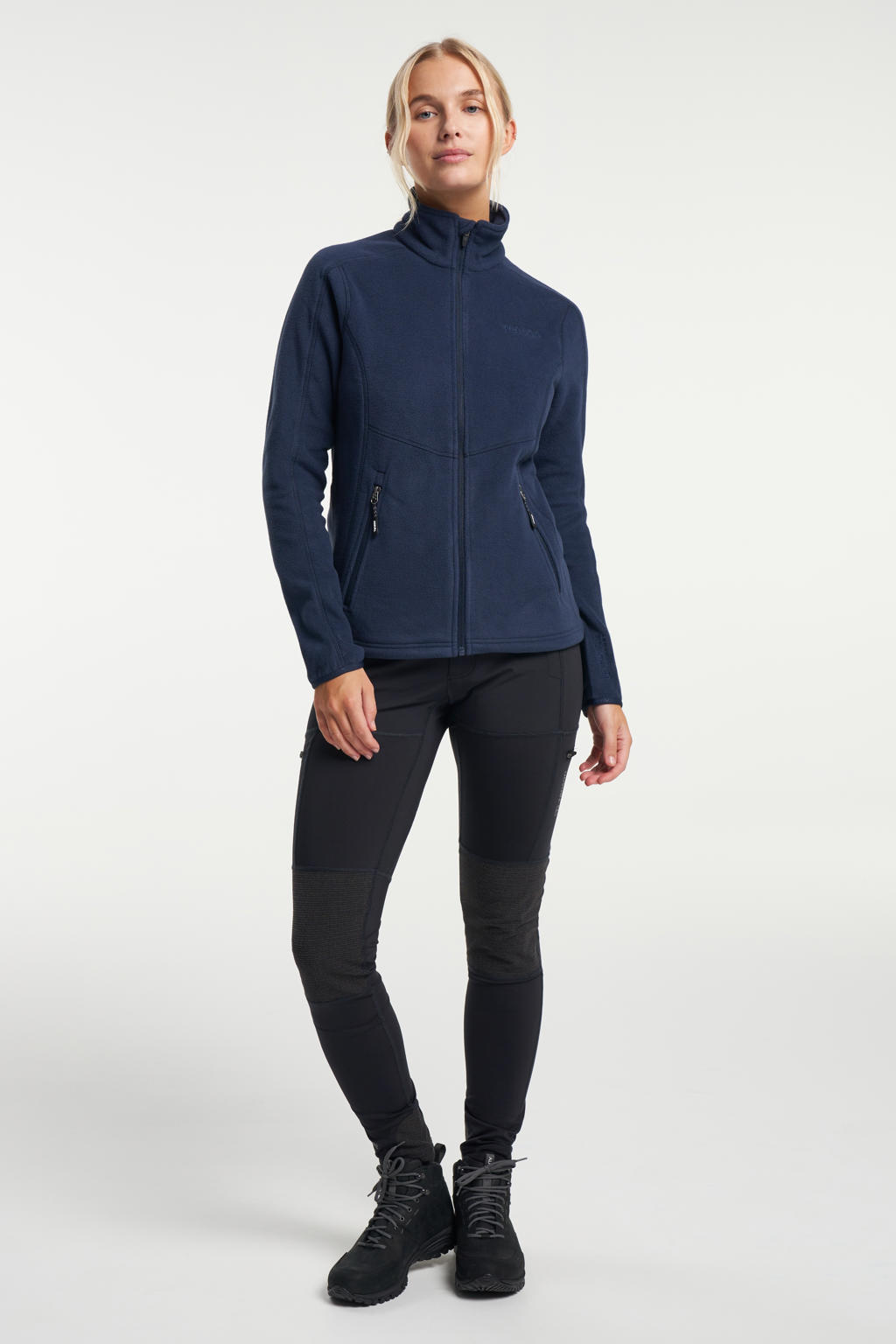 Donkerblauwe dames Tenson fleece outdoor vest Miracle met effen, lange mouwen, opstaande kraag en ritssluiting