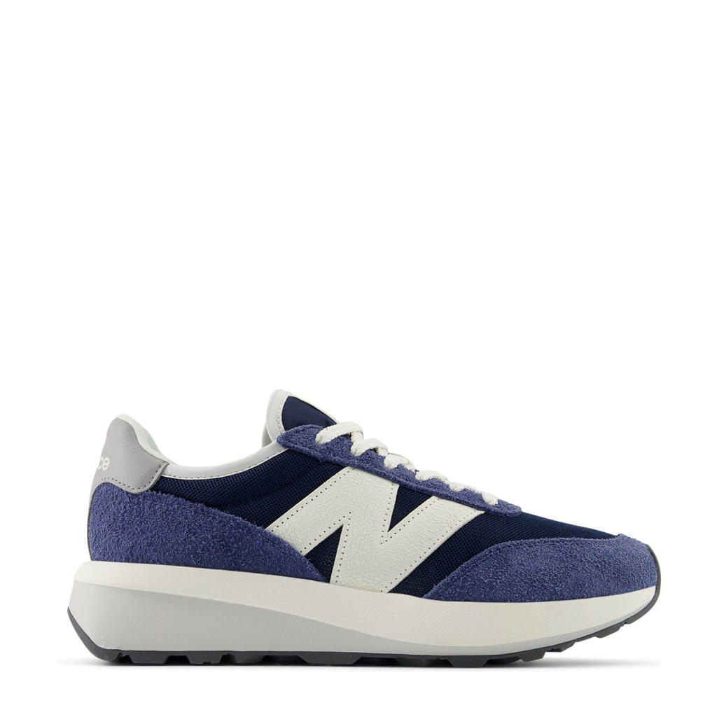 Donkerblauw, blauw en witte heren New Balance 370 sneakers van mesh-nylon-suéde/voering: mesh/voetbed: eva met veters en logo