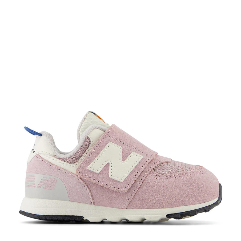 Lichtroze en witte jongens en meisjes New Balance 574 sneakers van suede/voering: textiel/voetbed: eva met klittenband