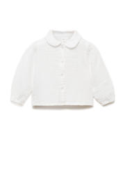 thumbnail: Witte meisjes Mango Kids blouse van katoen met effen, lange mouwen, peter pan-kraag en knoopsluiting