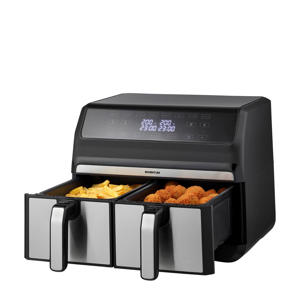 Inventum  Dubbele airfryer - Inhoud 2x4 liter - Zwart/RVS