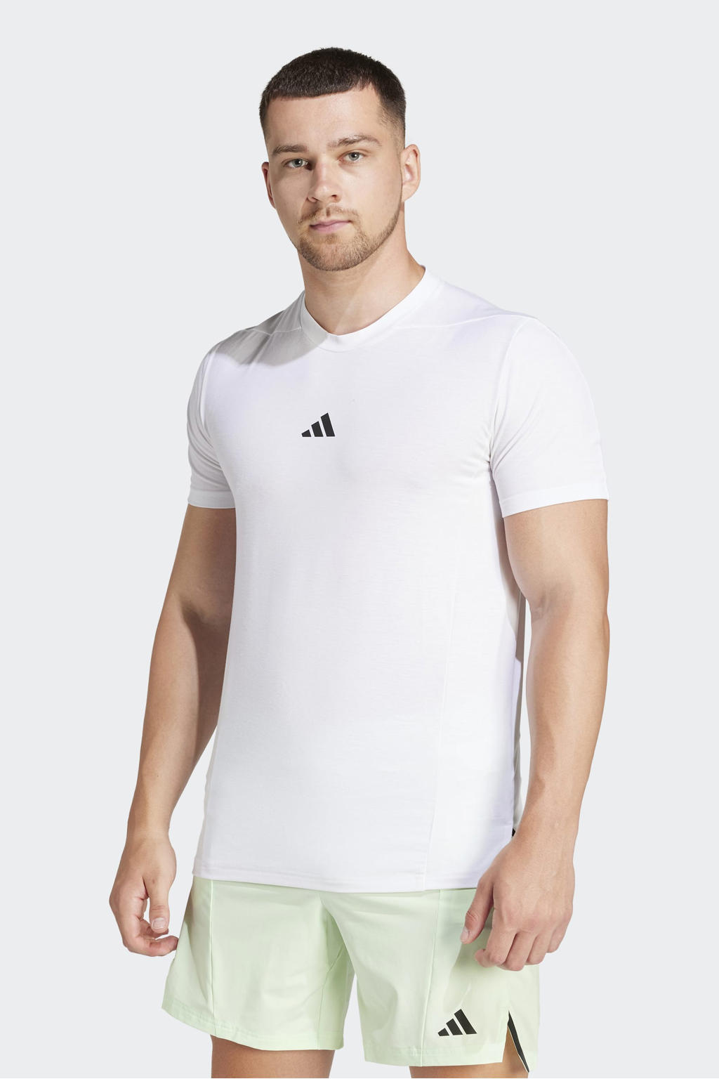 Witte heren adidas Performance sportshirt van polyester met logo dessin, korte mouwen en ronde hals