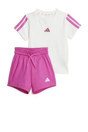 T-shirt + short wit/fuchsia