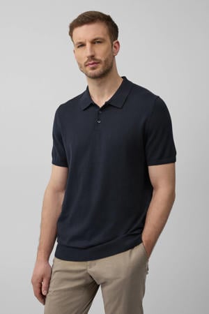 regular polo fijn gebreid donkerblauw