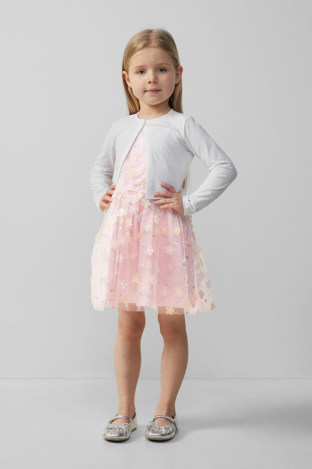 Witte meisjes s.Oliver vest van stretchkatoen met effen, lange mouwen, ronde hals en knoopsluiting