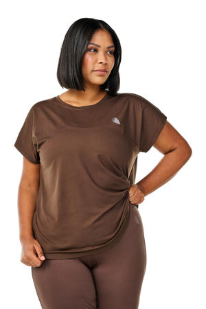 Plus Size sportshirt donkerbruin
