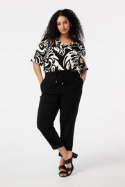 thumbnail: Zwarte dames MS Mode regular waist casual broek van rayon met loose fit, elastische tailleband met koord en effen