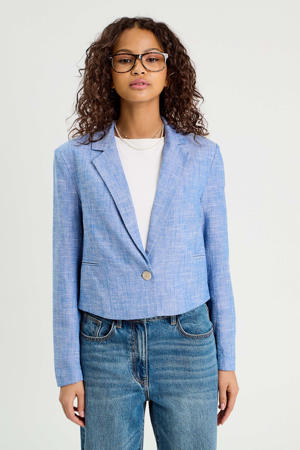 cropped blazer blauw
