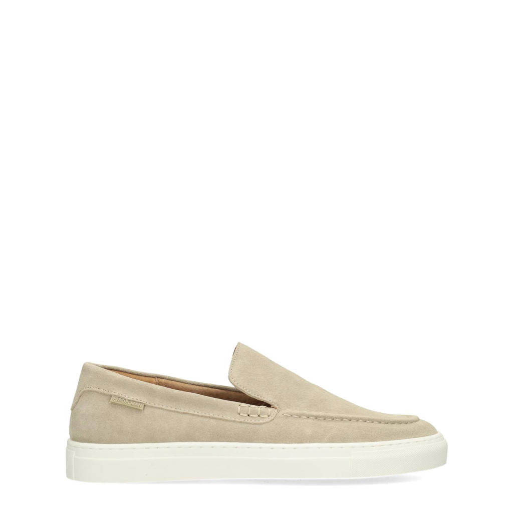 Beige heren PS Poelman Mick suède loafers met effen