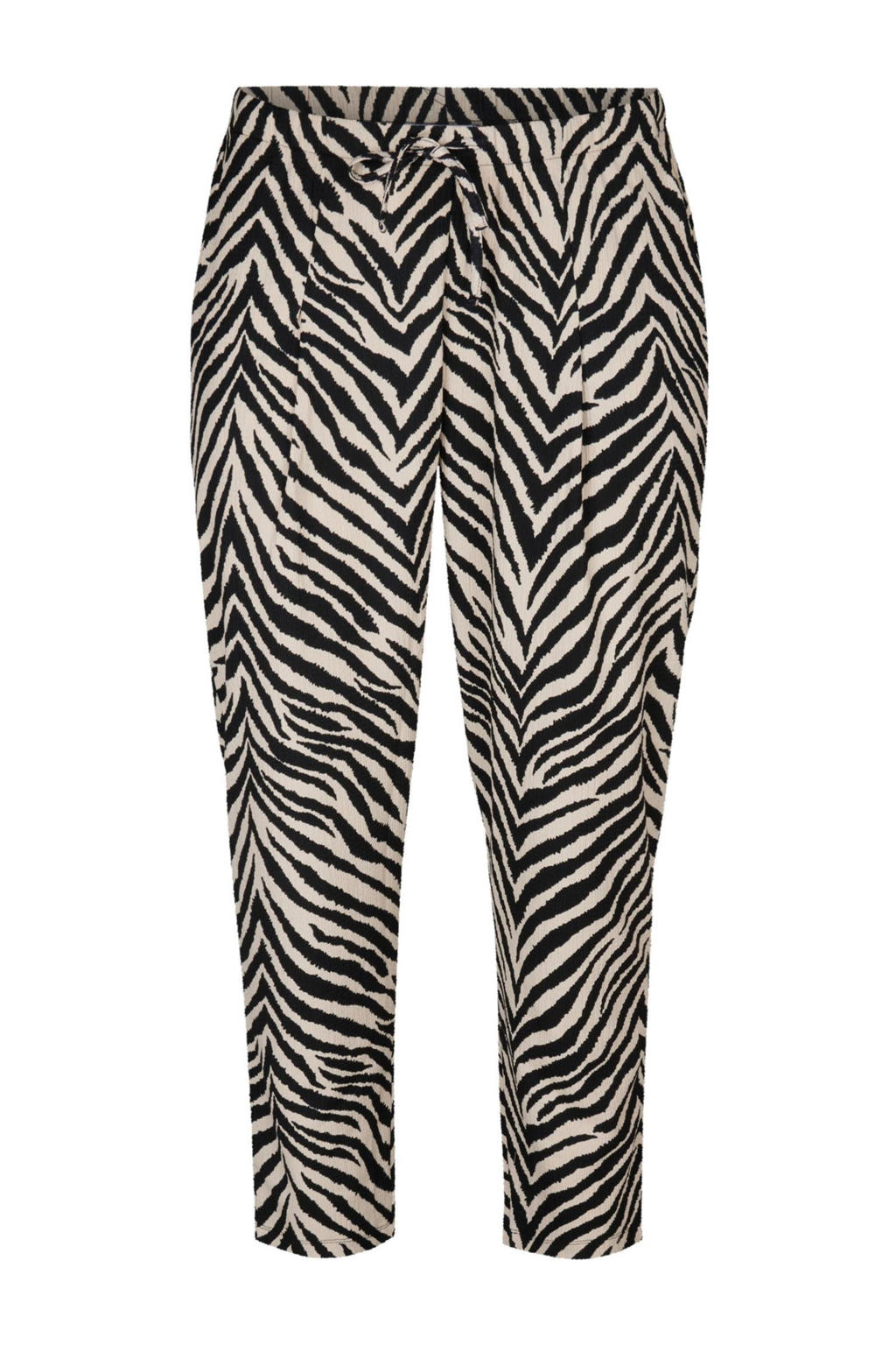 Zandkleurige dames Miss Etam Plus slim regular waist broek van polyester met elastische tailleband met koord en zebraprint